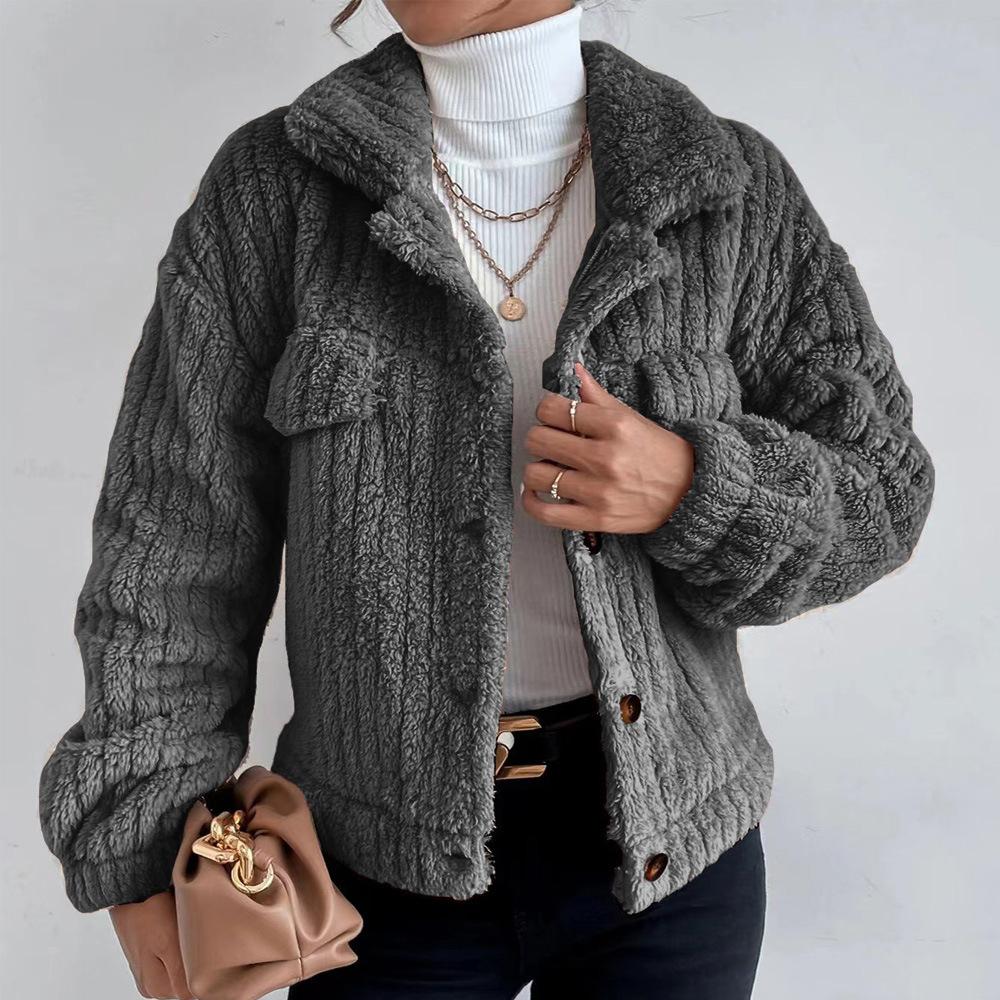 Women Plush Jacket Faux Fur Thick Coat Casual Long Sleeve Loose Overcoat Female Outerwear Autumn Winter Ladie Button Coat