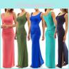 Elegante Vestido de Verano para Mujer Cuello Redondo Delgado Falda Plisada Larga Sin Mangas Dividido Oscilante