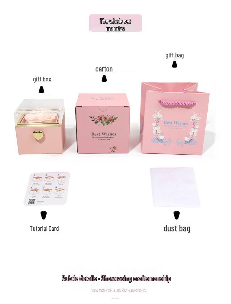 Automatic Rotating Acrylic Jewelry Box with Preserved Rose and Necklace - Valentine's Day Gift