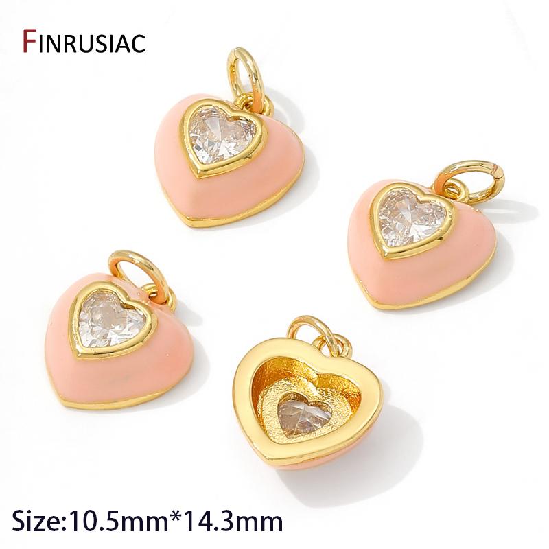 

14K Gold Plated Brass Enamel Heart With Zircon Charm Pendant For DIY Necklace Making Accessories,Supplies For Jewelry 1 pieces