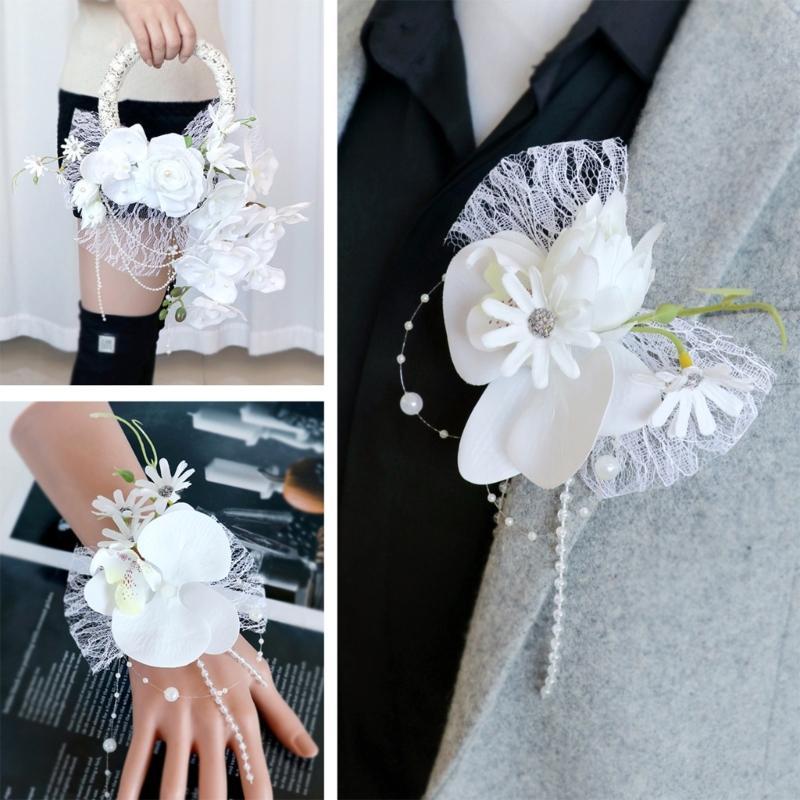 Wedding Wreath Wedding Corsages Wrist Corsages Flower Bracelets Wristband for Bridal Shower, Wedding Party