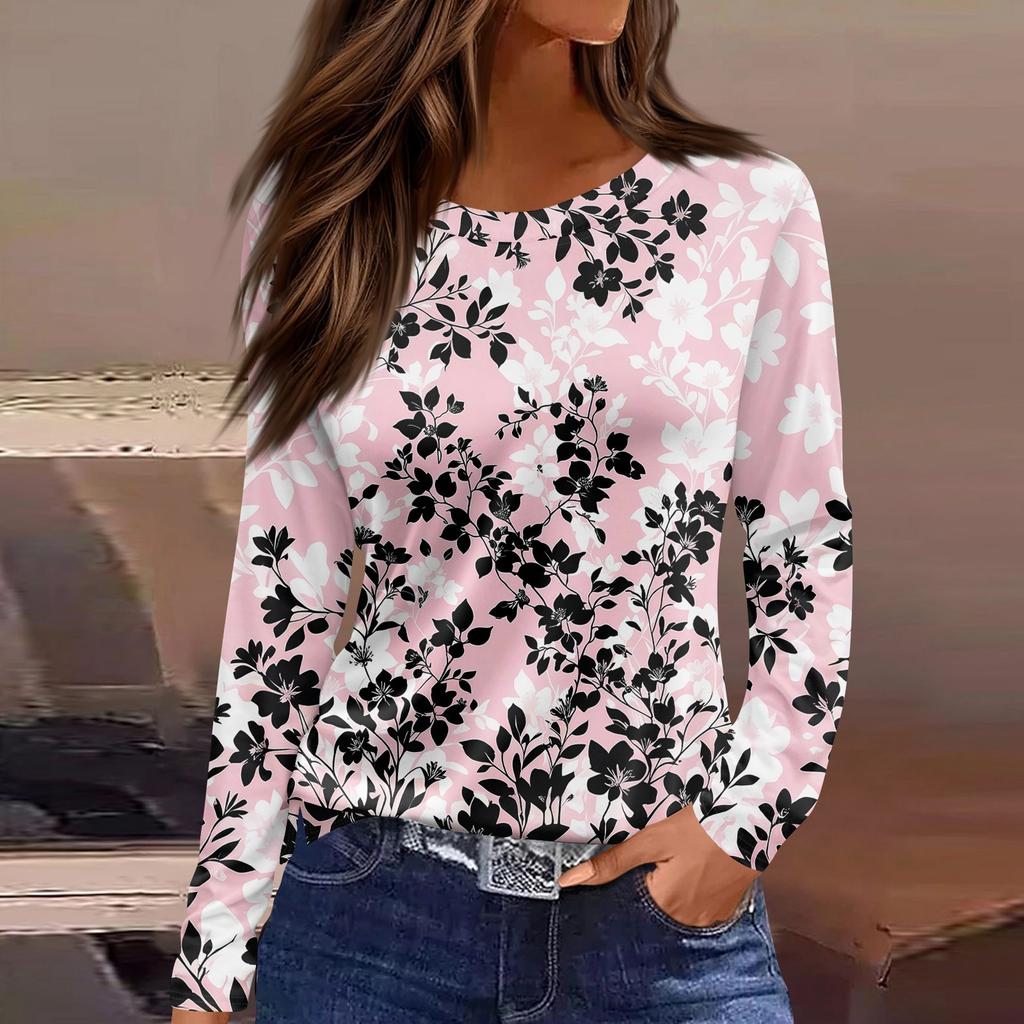 Dámská móda Ležérní Rozparek Lem s kulatým výstřihem Dlouhý rukáv Volný Tričko s potiskem Dámský Top