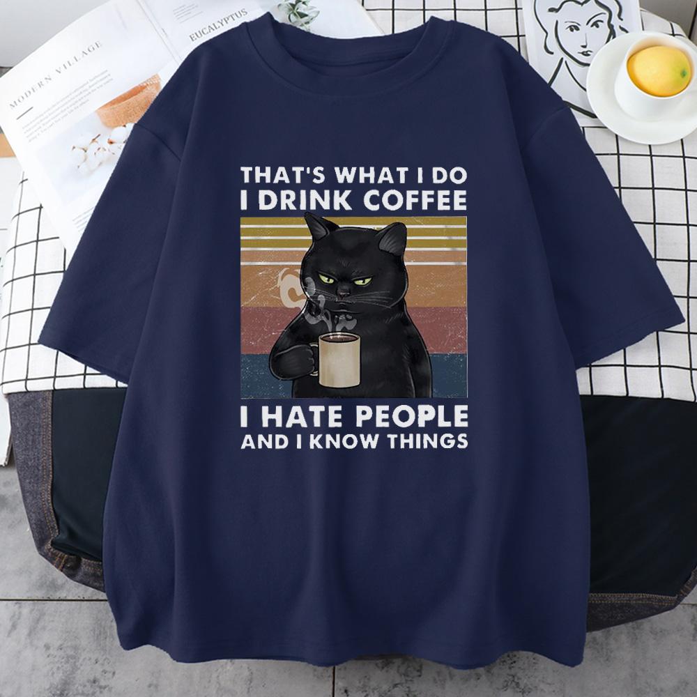That's What I Do I Drink Coffee Print Mens Cotton Short Sleeve Personality Vintage Tops Oversize T-Shirts Man Clothing