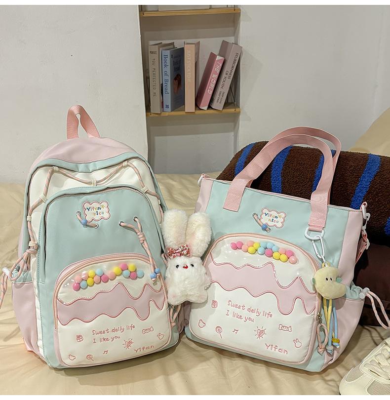 Schoolbag high-end college style junior high school student schoolbag female cream pain bag backpack fresh and cute large capacity backpack