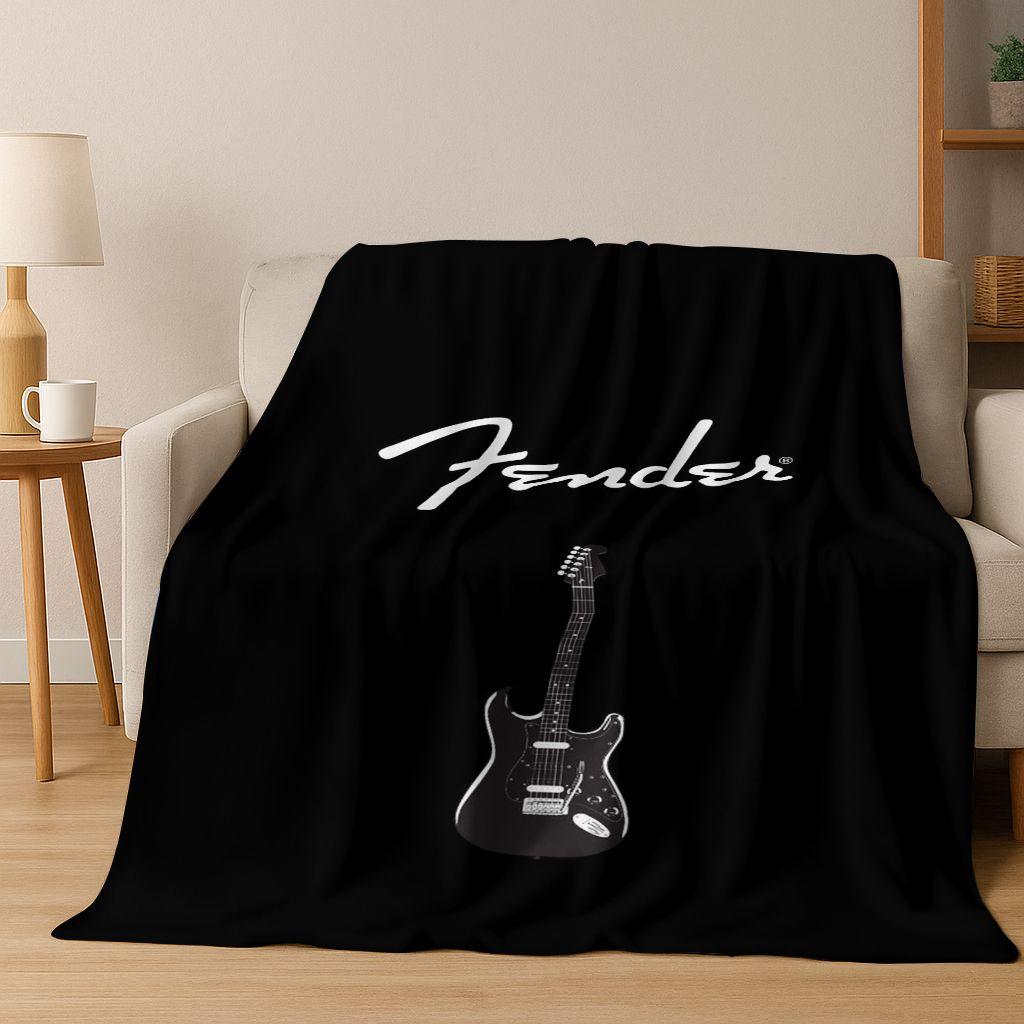 Fashion Fender Logo Guitar Music Instruments Art Flannel Blanket,Cozy Soft Throw Blanket for Home Bedroom Bed Sofa Cover Gift