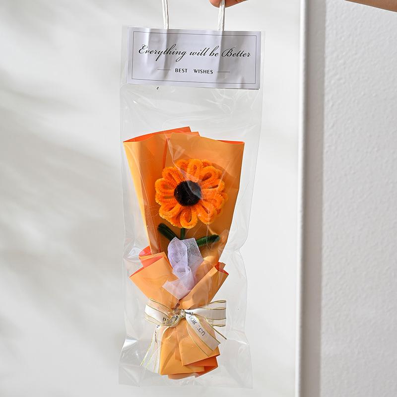 Qixi Festival Valentine's Day Teachers' Day Sunflowers Handmade DIY Twist Stick Knitting Bouquet Gift for Girlfriend Girls