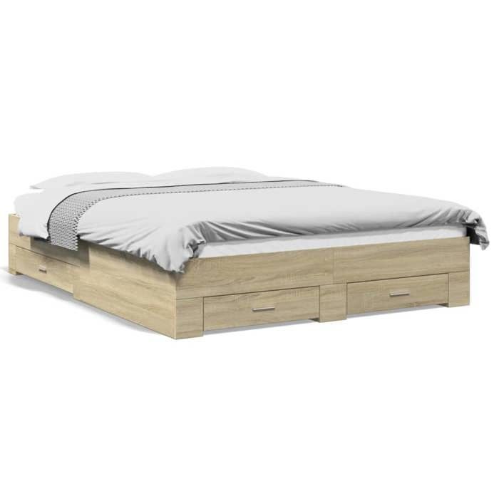 VidaXL Cadre de lit à tiroirs chêne sonoma 160x200cm bois d'ingénierie, lit, lit de rangement, cadre de lit double, lit 3280372