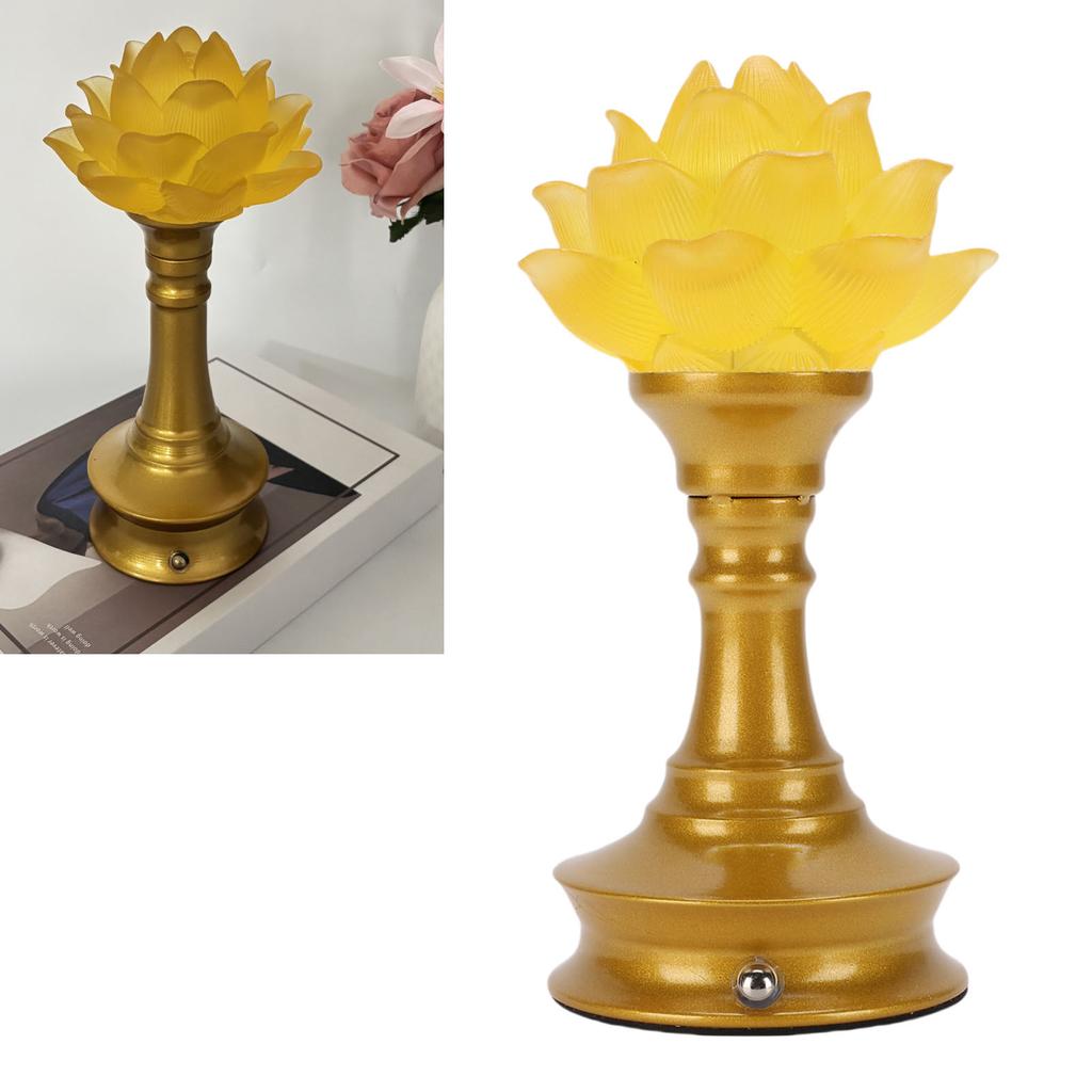 LED Flower Lamp Resin Metal USB Rechargble Buddhistic Lamp Flower Night Light for Display Decoration Faith Supplies