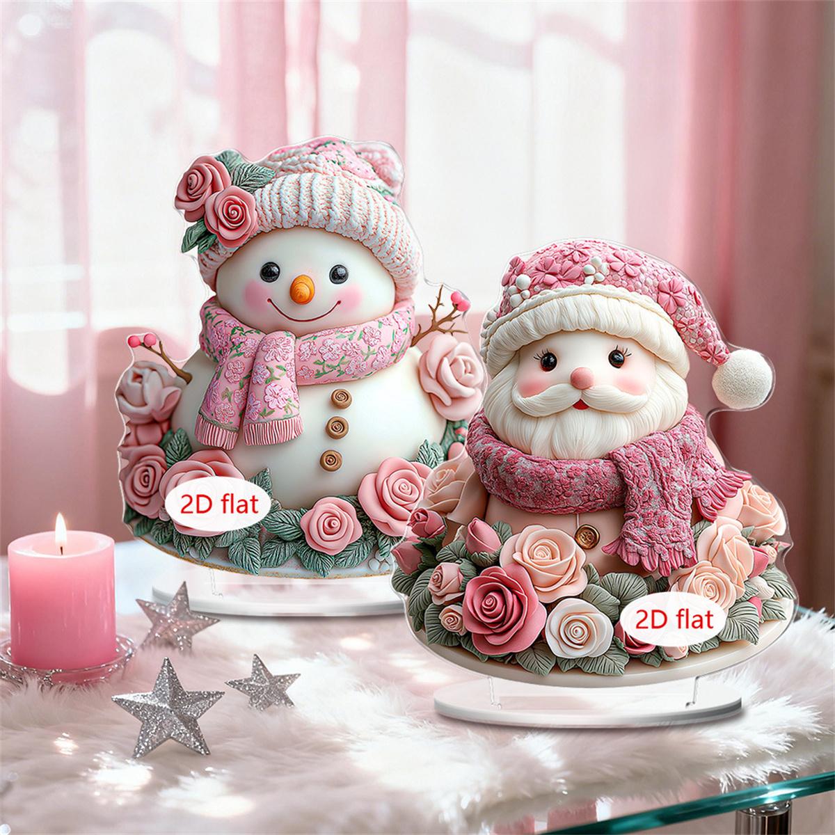 

Новый милый розовый рождественский снеговик 2D акриловый набор для домашнего декора для гостиной, кабинета и рабочего стола, праздничная атмосфера.
