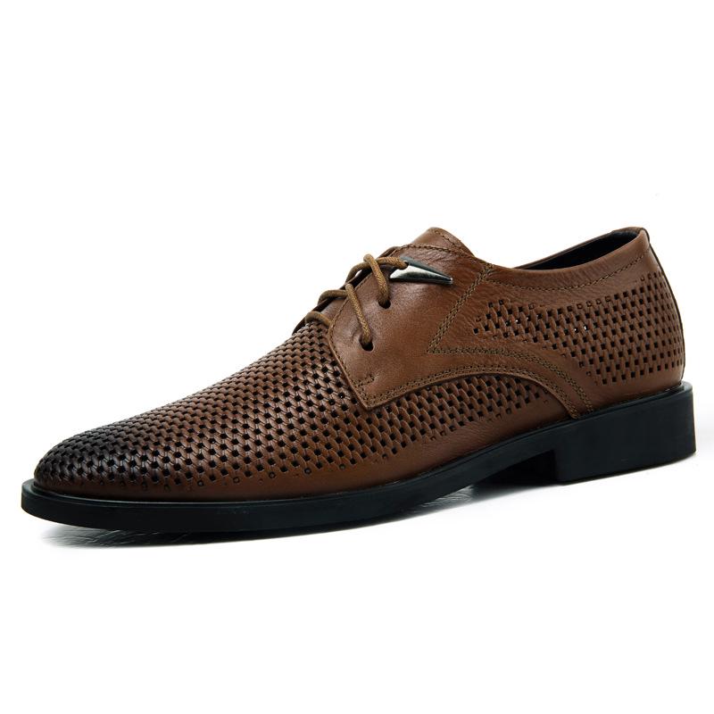Plus Size Men s Retro Burnished Leather Formal Shoes - Breathable, Hollow Design for Middle-Aged and Elderly. 38 коричневый