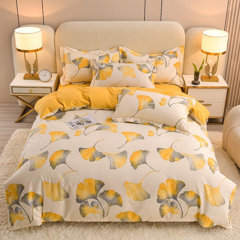 New Stylish Skin-Friendly Cotton Flannel Bedding Set - Thickened Plaid & Floral Design for Students