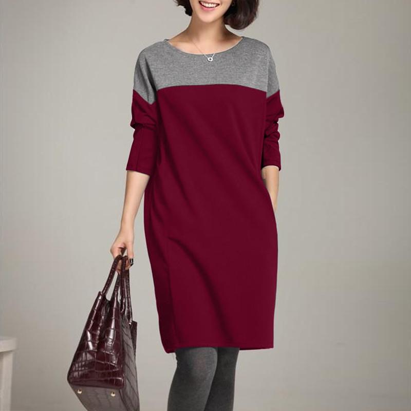 

ZANZEA Женское повседневное платье с круглым вырезом и длинными рукавами в стиле пэчворк M