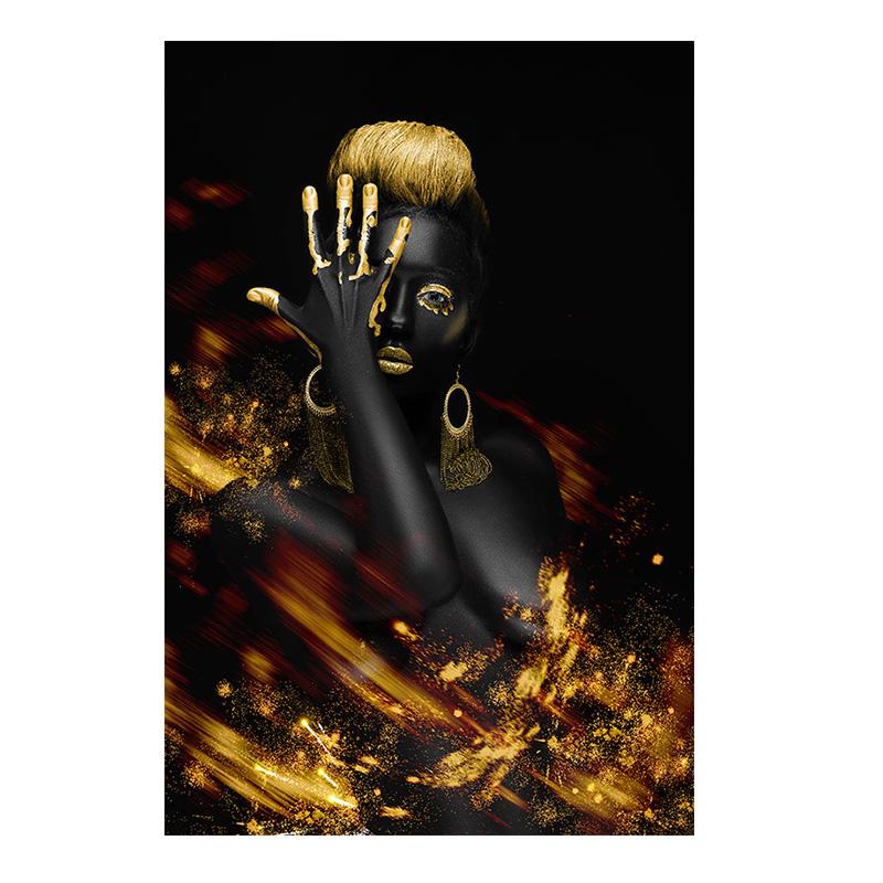 Black and Gold African Nude Woman Indian Oil Painting On Canvas Posters and Prints Scandinavian Wall Art Picture for Living Room