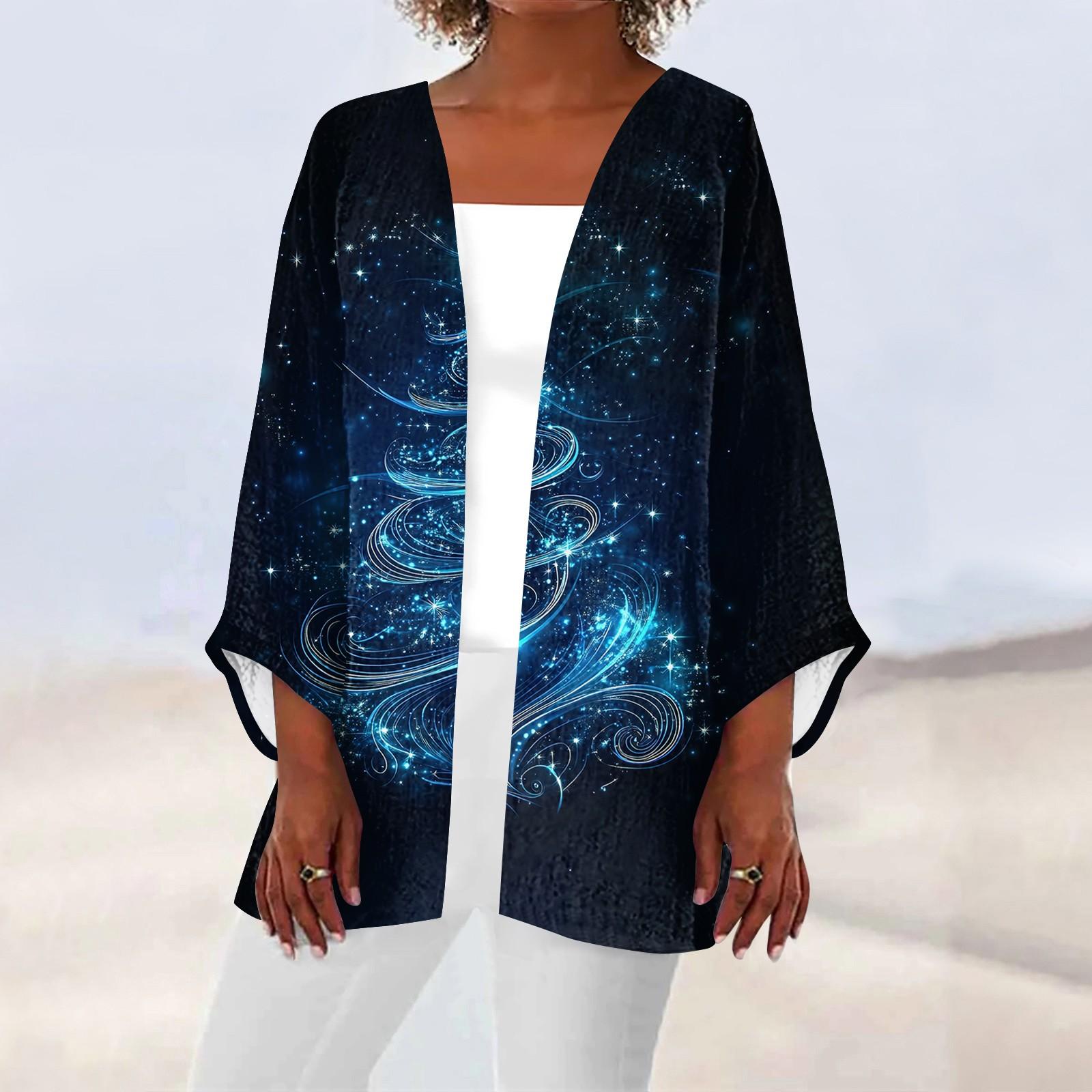 

Женская повседневная модная легкая куртка средней длины с принтом, кардиган XXXXL синий