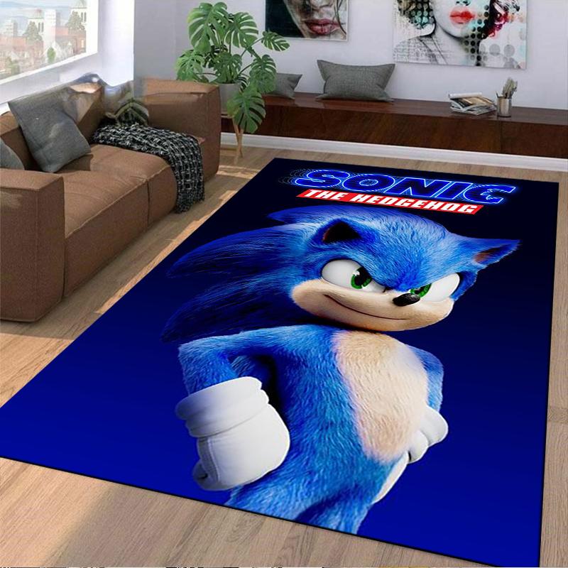 Sonic The Hedgehog Baskılı Halı Mavi Yumuşak Yatak Odası Zemin Paspası Oturma Odası Yatak Odası Kanepeleri için kaymaz olarak kullanıma uygundur