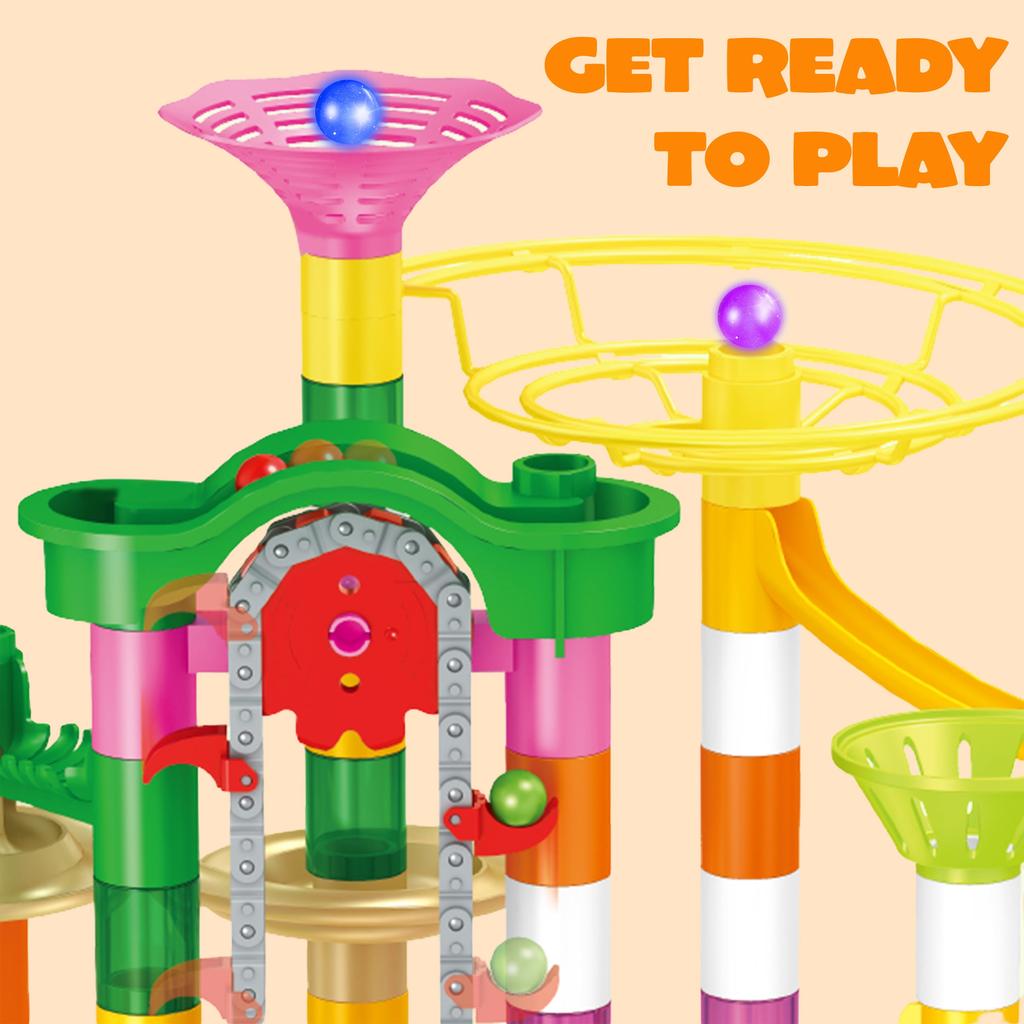 Joyfy 236 Pcs Glowing Marble Run with Motorized Elevator Construction Building Blocks STEM Educational Toys Set for Kid Ages 4-8