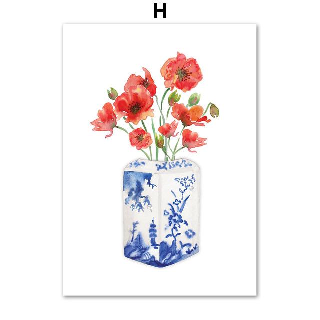 Nordic Minimalist Canvas Picture Blue and White Porcelain Painting Watercolor Posters and Prints for Living Room No Frame