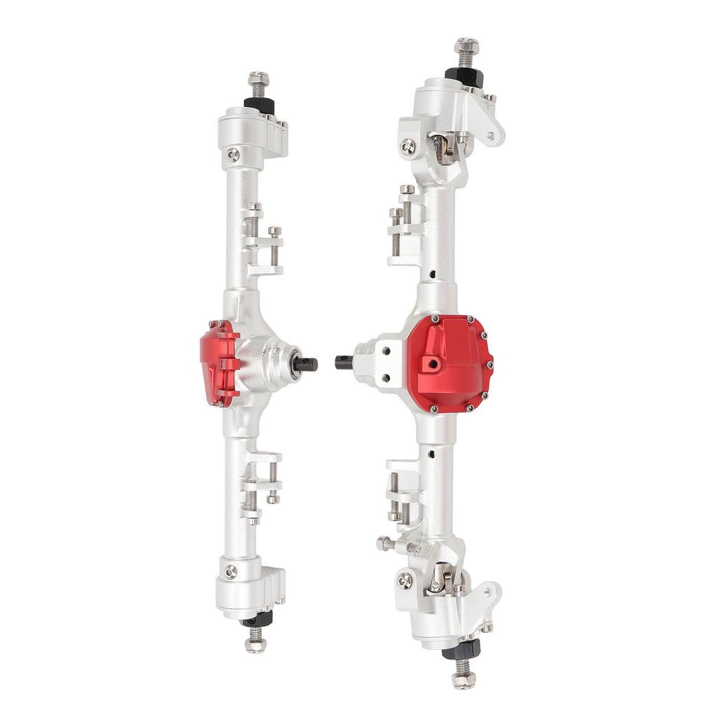 RC Car Front Rear Portal Axle Silver Red Aluminum Alloy High Load Bearings Front Rear Portal Axle Assembly for SCX10 II 1/10 RC Car