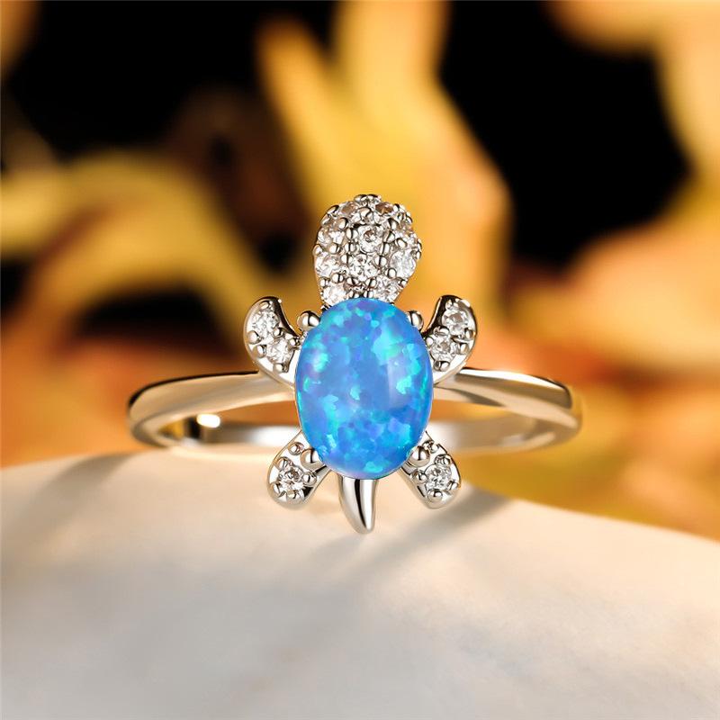 Hot-selling platinum green imported Opal turtle ring simple ins index finger ring jewelry
