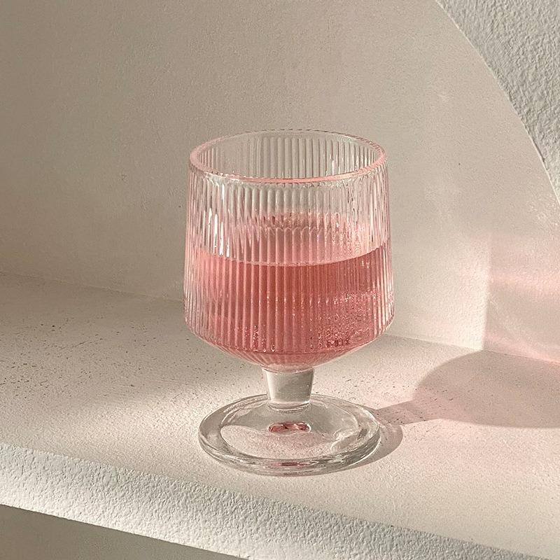 

High Aesthetic Value ort Stem Glass Cup Beverage Juice Water Glass Cup Whiskey Glass Ice Cr Cup Vertical Stripes 201-300ml