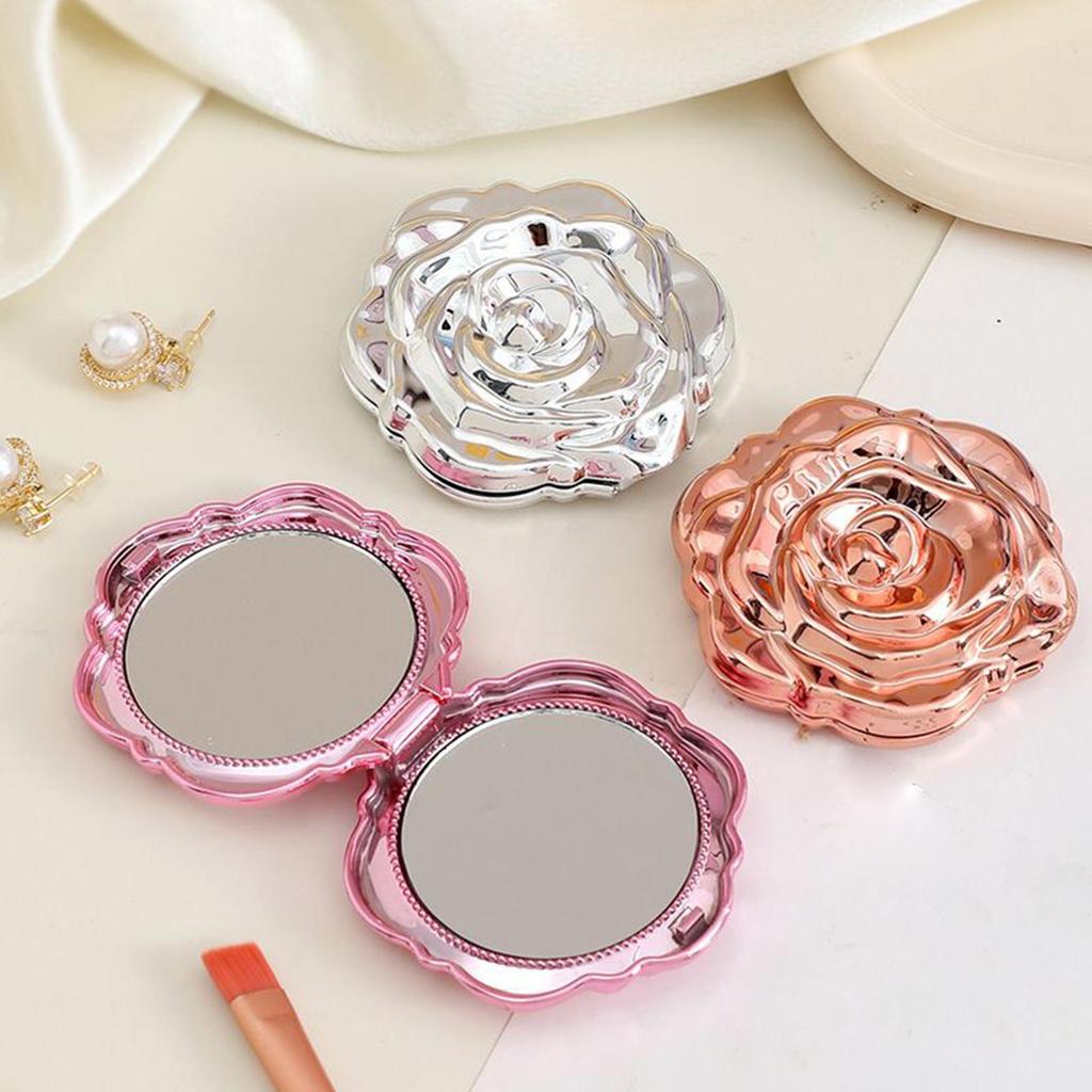 Rose-shaped Folding Makeup Mirror Handheld Mini Double-sided Mirror Makeup Touch-up Mirror Compact Pocket Mirror Mini Mirror