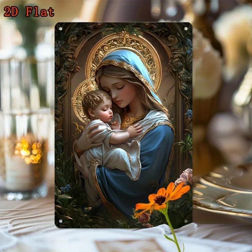 Flat Virgin Mary Wall Art Metal Sign Vintage Religious Decor for Home Bar Office Cafe