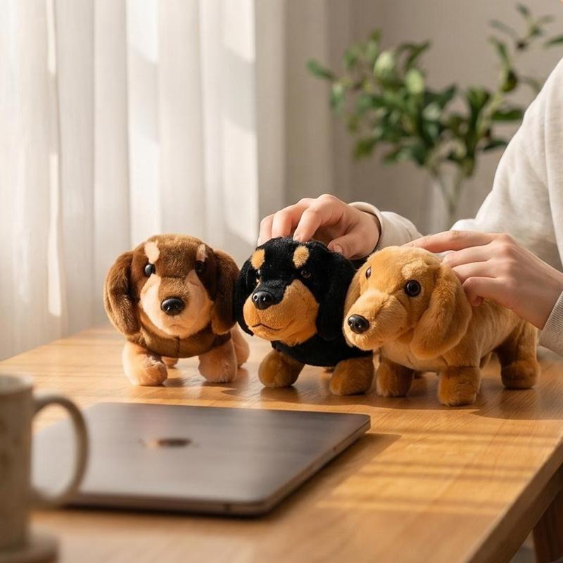 Lebensechte Simulation Dackel Plüschtier Cartoon Welpe Stofftier Haustier Kawaii Tier Ornament Kinderzimmer Dekoration Weihnachtsgeschenk