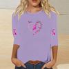 Women's Casual Printed Top with Heart and Butterfly Design, Round Neck, Three-Quarter Sleeves, Loose Fit