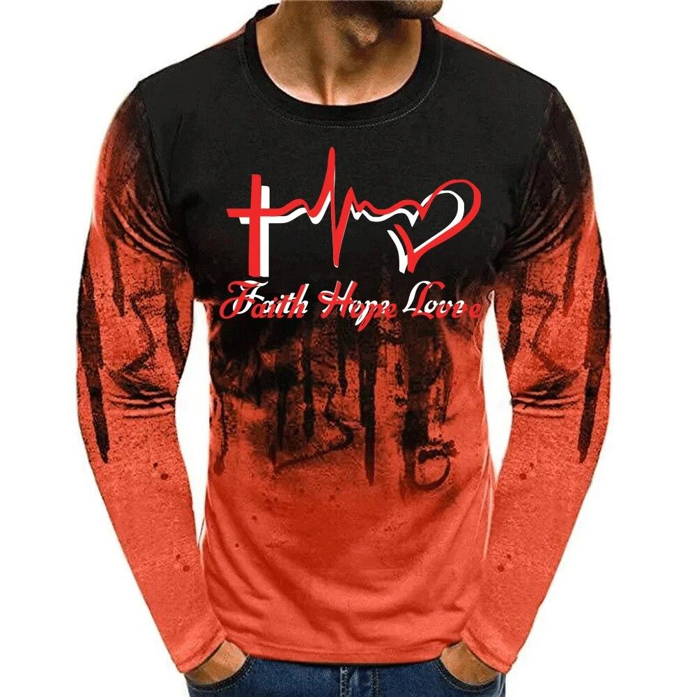 Malba Potisk Pánské tričko s dlouhým rukávem Jaro Podzim 3D potisk Pulovr do O výstřih Móda Street Oversized topy Faith Hope Love