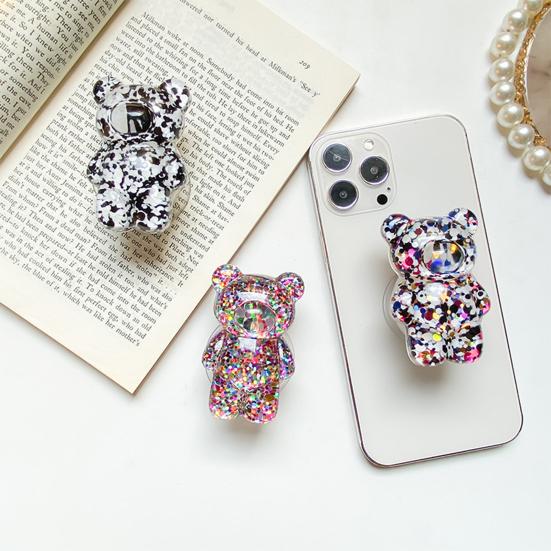 Mobile Phone Finger Foldable Epoxy Sequins Holder Cartoon 3D Cute Bear Shaped Phone