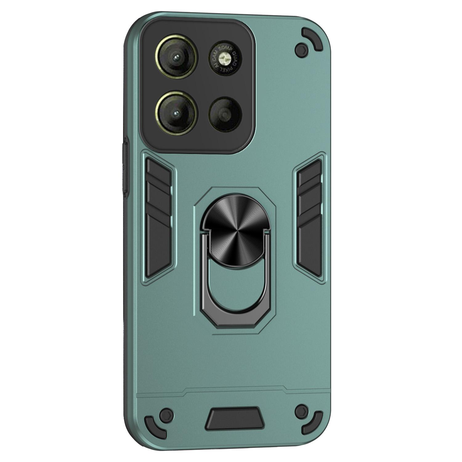 

For Motorola Moto G15 4G Case PC+TPU Drop Defend Phone Cover with Ring Kickstand Green