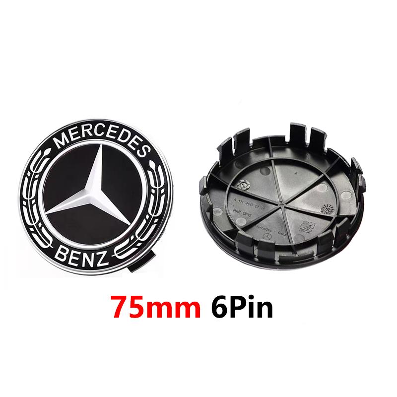 Bilklistermärke 4 st 75 mm 65 mm A1674015900 Ny Svart 6-stift För Mercedes Benz Bilfälgar Navkåpor Fälgskydd Emblem Märke Logotyp