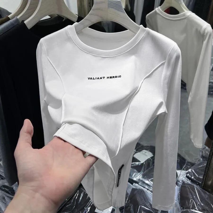 Trendy Double-Sided German Velvet Long-Sleeve T-Shirt for Autumn/Winter - Warm, Fashionable White Base Layer