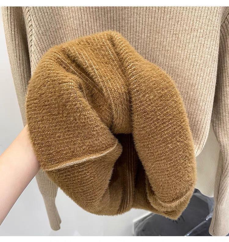 Pulover Tricotat cu Guler de Catifea cu Mărgele pentru Femei Toamnă/Iarnă