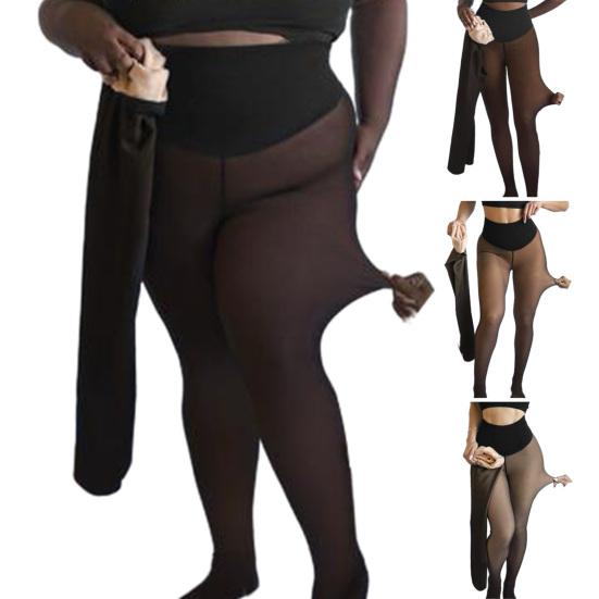 Damen Fleecegefütterte Leggings Ein-Naht Warm Falsche Transparente Strumpfhose Bauchkontrolle Thermoleggings für Dating Party Arbeit