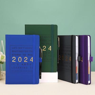2024-Planer-Notizbuch mit Kunstledereinband, 12-monatiges wöchentliches Agenda-Notizbuch mit elastischem Verschluss, Stiftschlaufe-Serie