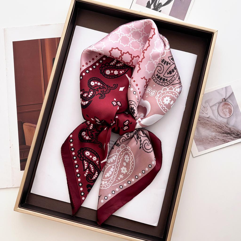 Luxury Silk 70cm Square Scarf For Women Bandanas Fashion Lady Hairband Female Cashew Print Neckerchief Hijab Bag Ribbon