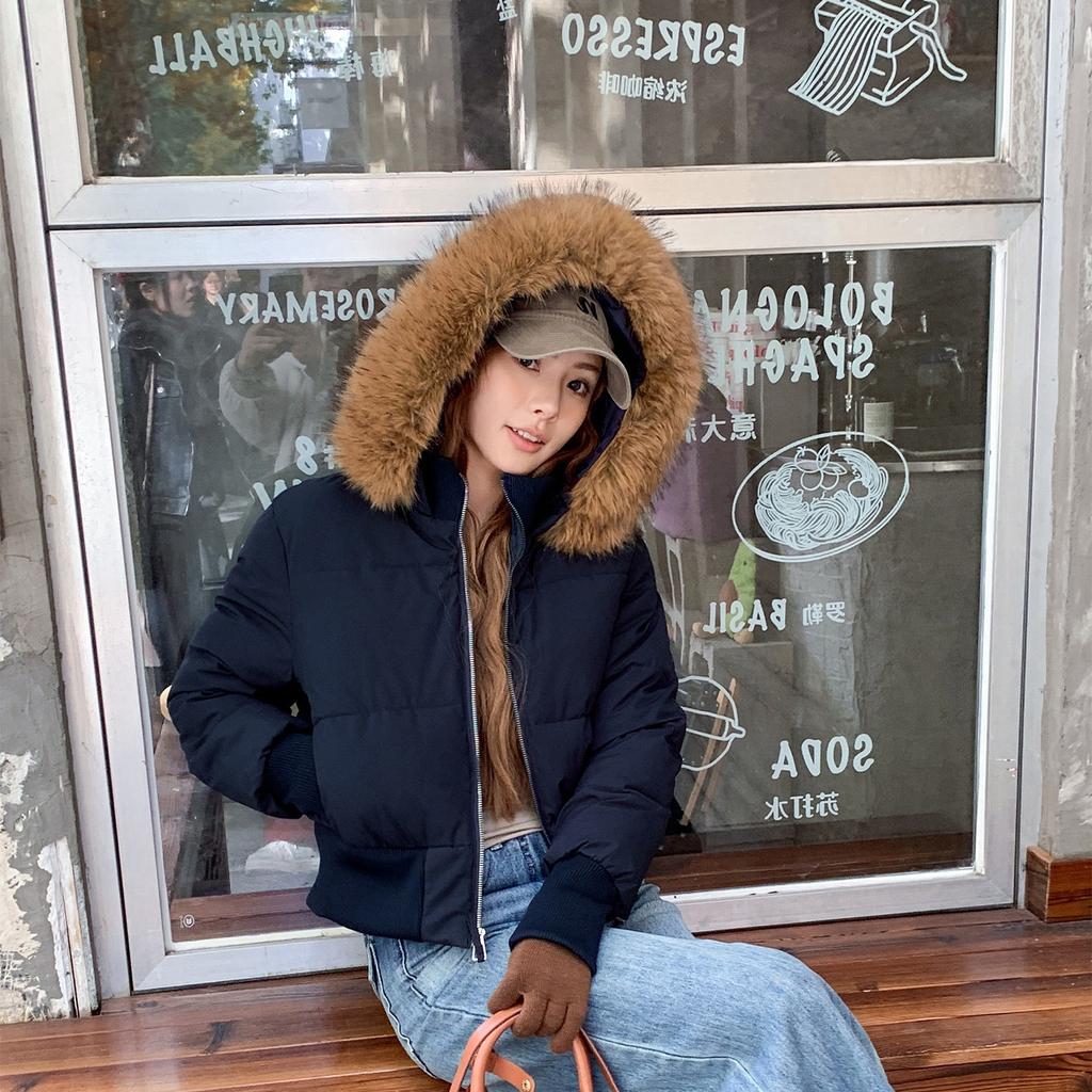 Waist short cotton clothes new thickened large fur collar thin cotton clothes winter little seagull cotton clothes