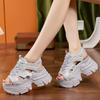 Fashion 9CM Synthetic Microfiber Leather Summer Hollow Platform Wedge Women Sandals Flats Chunky Sneakers Bling Vulcanize Peep Toe Shoes