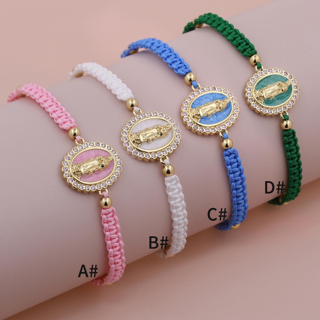 Handmade Virgin Mary Braided Bracelet Gold Plated Rope Shell Zirconia Religious Jewelry for Women Gifts