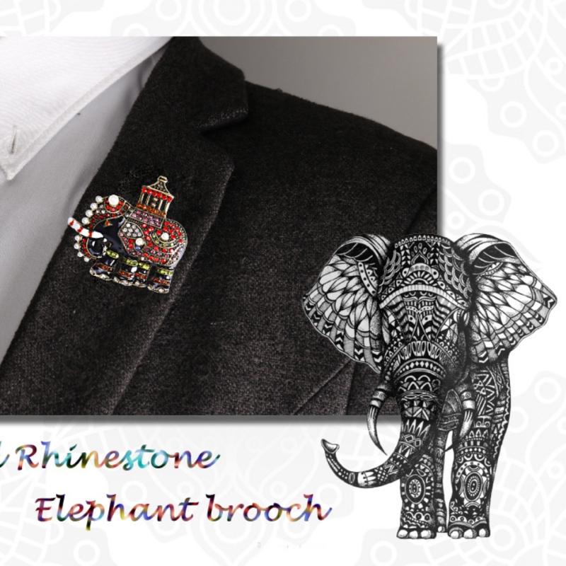 Broches d'éléphant en émail incrusté de strass pour femmes et hommes, unisexe, personnalité, perle en métal, broches d'animaux, bijoux cadeaux