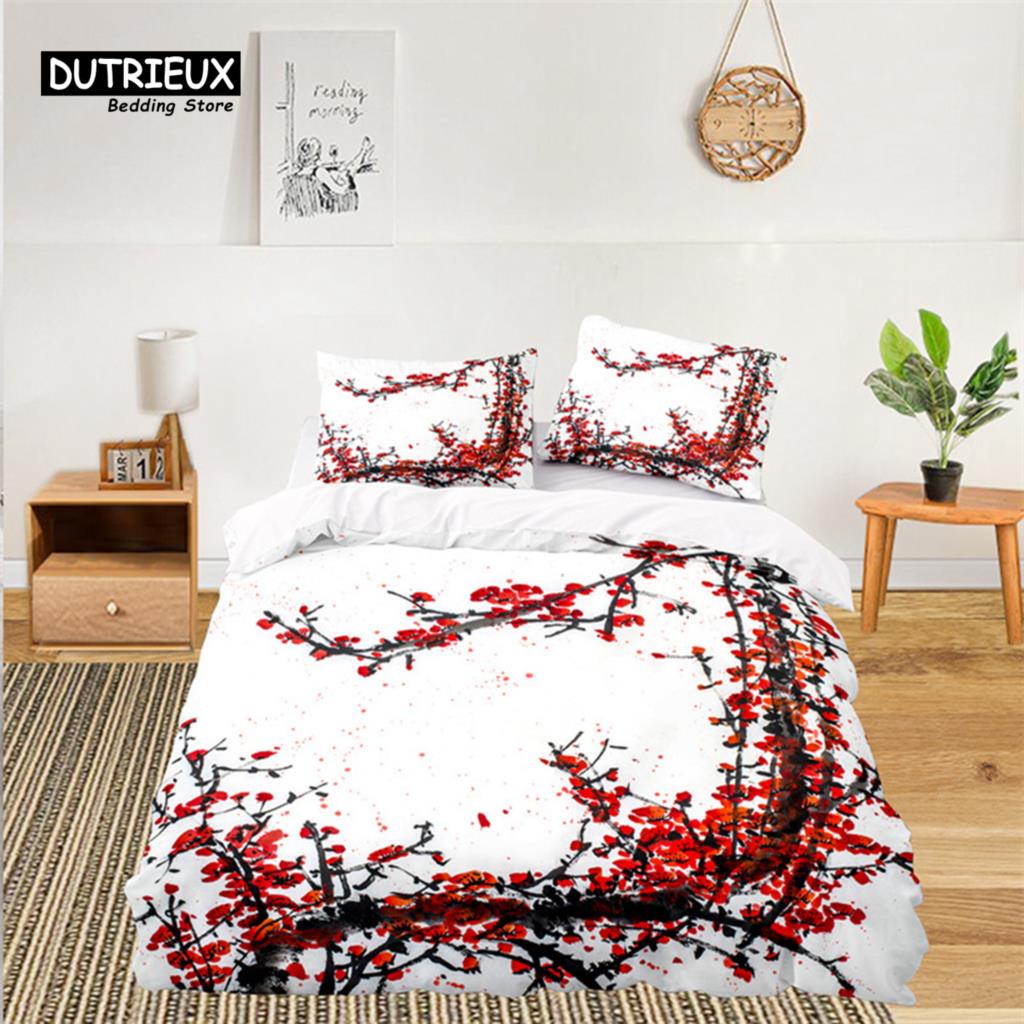 Soft Floral Bedding Set For Kids Girls Adults Leaves Flowers Branch Print Duvet Cover Set Quilt Cover Pillowcases Bedroom Decor