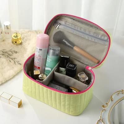 Large Capacity Multifunctional Cosmetic Bag, Simple Contrast Color Square Makeup Organizer, Travel Toiletry Pouch for Women