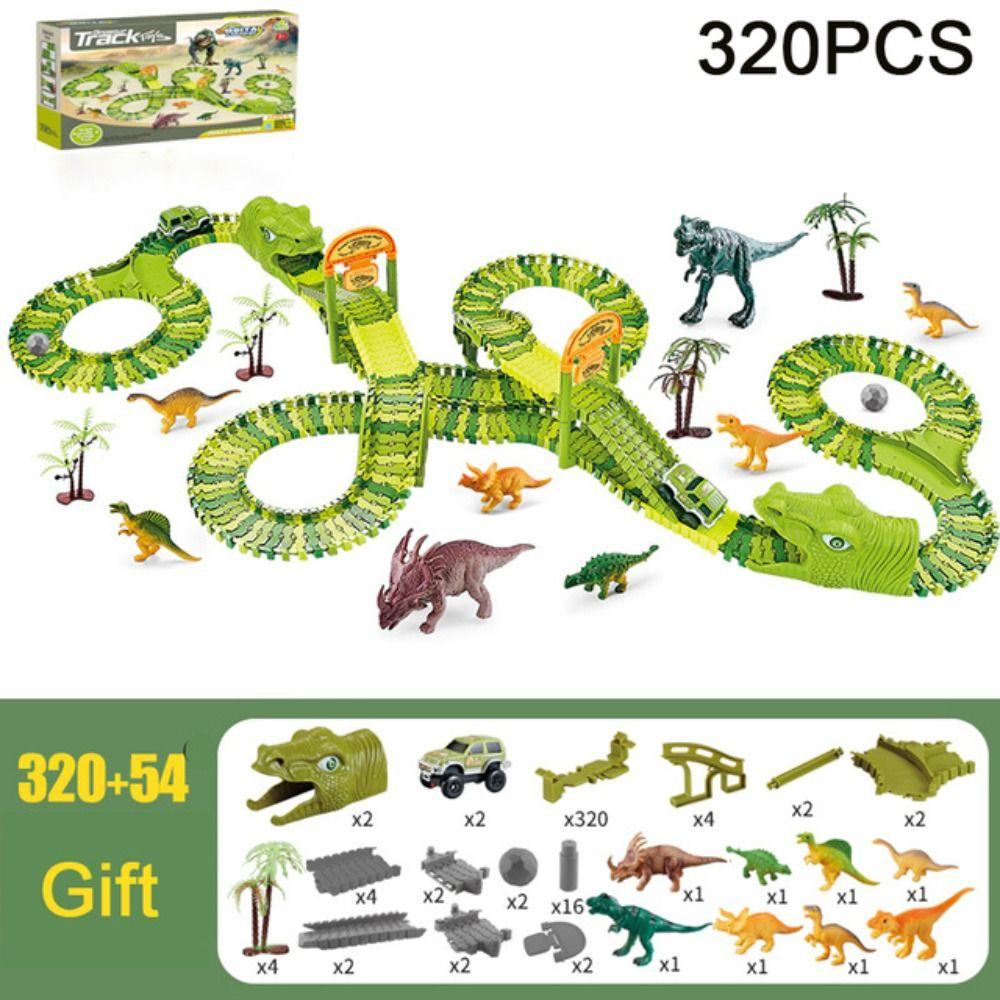 Plastic DIY Racing Track Set Green Flexible Race Track Creative Electronic Car  Kids