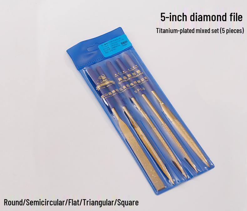 Sada diamantových pilníků Lionwei s titanovým povlakem - 3", 4", 5" Různé ploché, malé a trojúhelníkové pilníky pro broušení slitin.