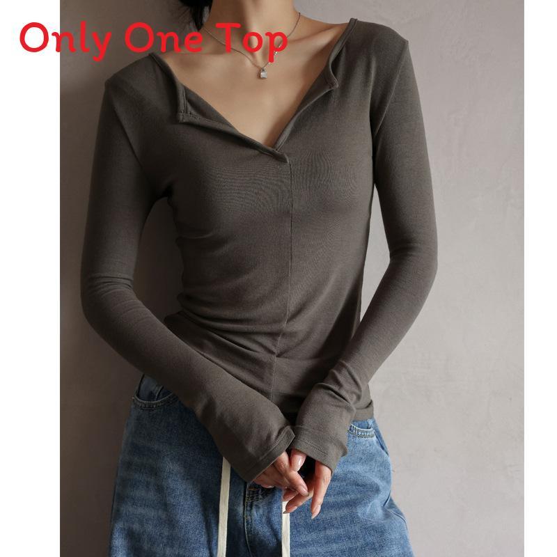 Minimalist Modale V Neck T Shirt For Women With Snake Bone Pattern For Autumn Winter Casual Wear