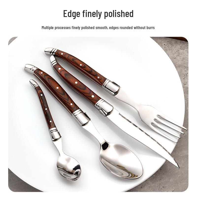 Western Cutlery Set: 5-Piece Stainless Steel with Wooden Handle - Includes Steak Knife for Fast Delivery