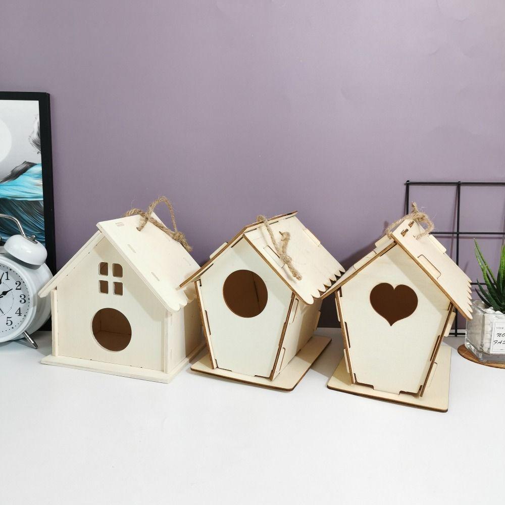 3pcs Minimalist Bird House Wooden Bird Cage Bird Raising Tool Bird Feeder  Outdoor
