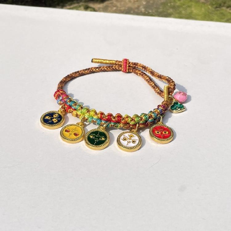 Handcrafted Cotton Rope Bracelet Elastic Wristchain Peach Flower Knots Handchain