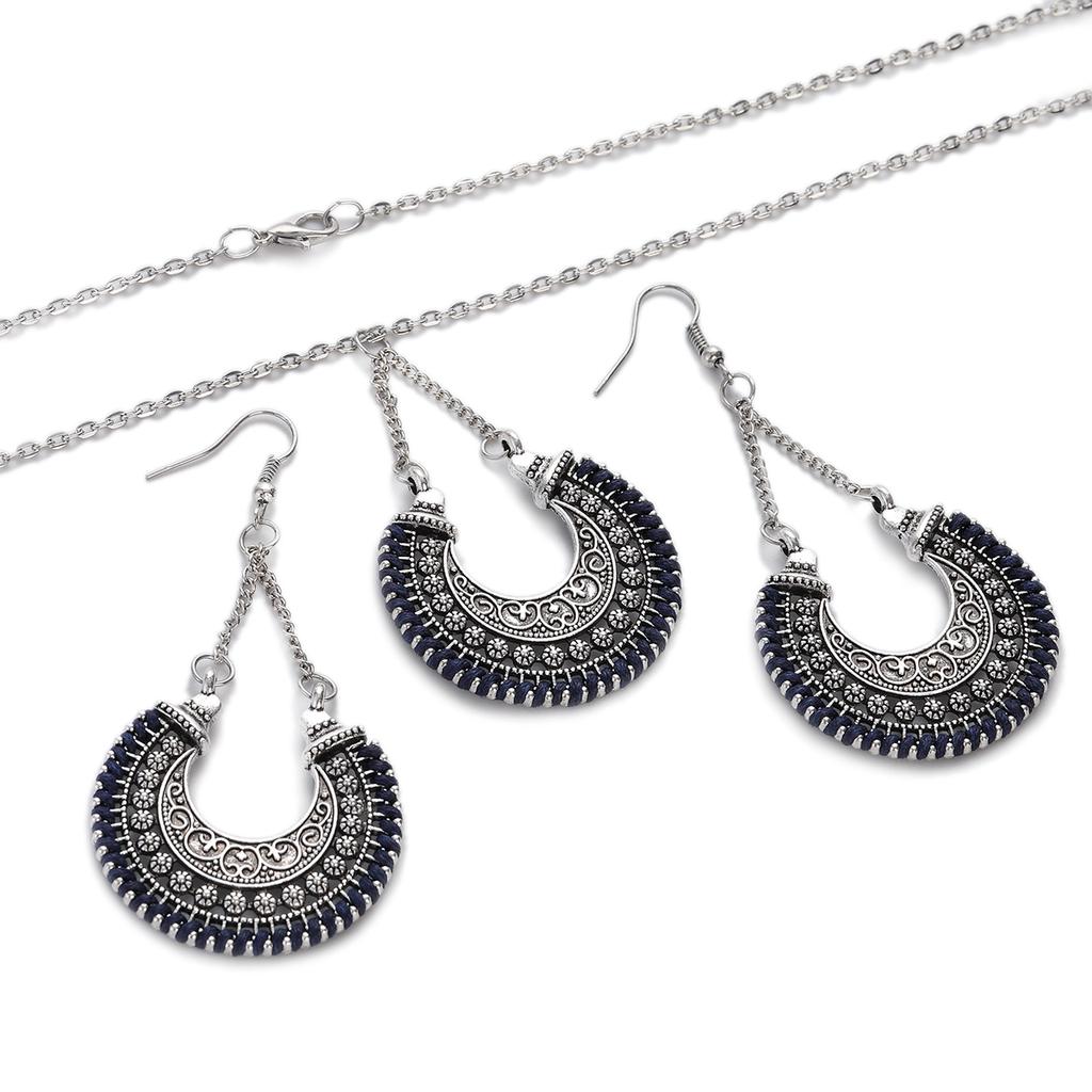 Vintage Ethnic Gold Color Drop Earrings Necklace for Women Heart Shape Statement Earrings Bohemian Rope Wrap Zircon Bijoux